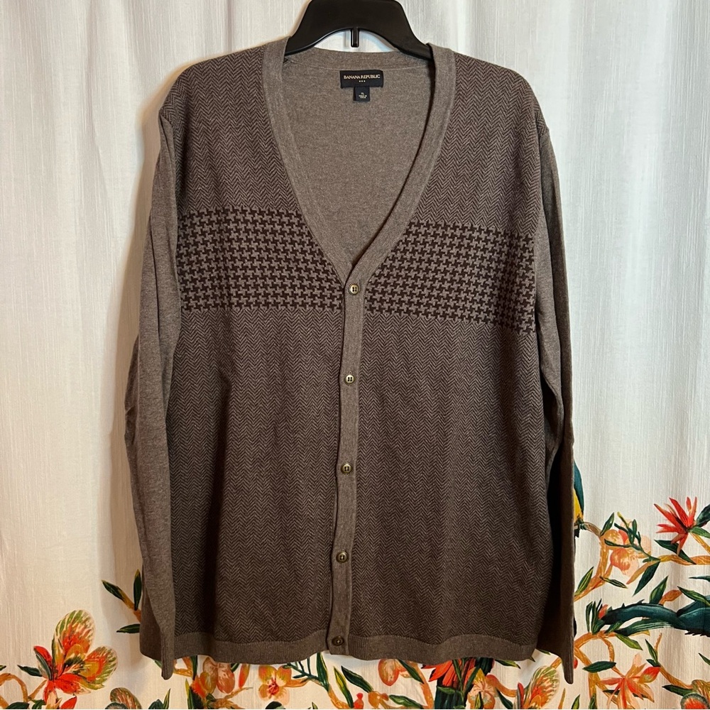 Banana Republic Brown Mixed Patter Silk Wool Blend Sz XL Grandpa Academic 90s